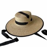 French Vintage Style Straw Hat With Wide Brim And Strap