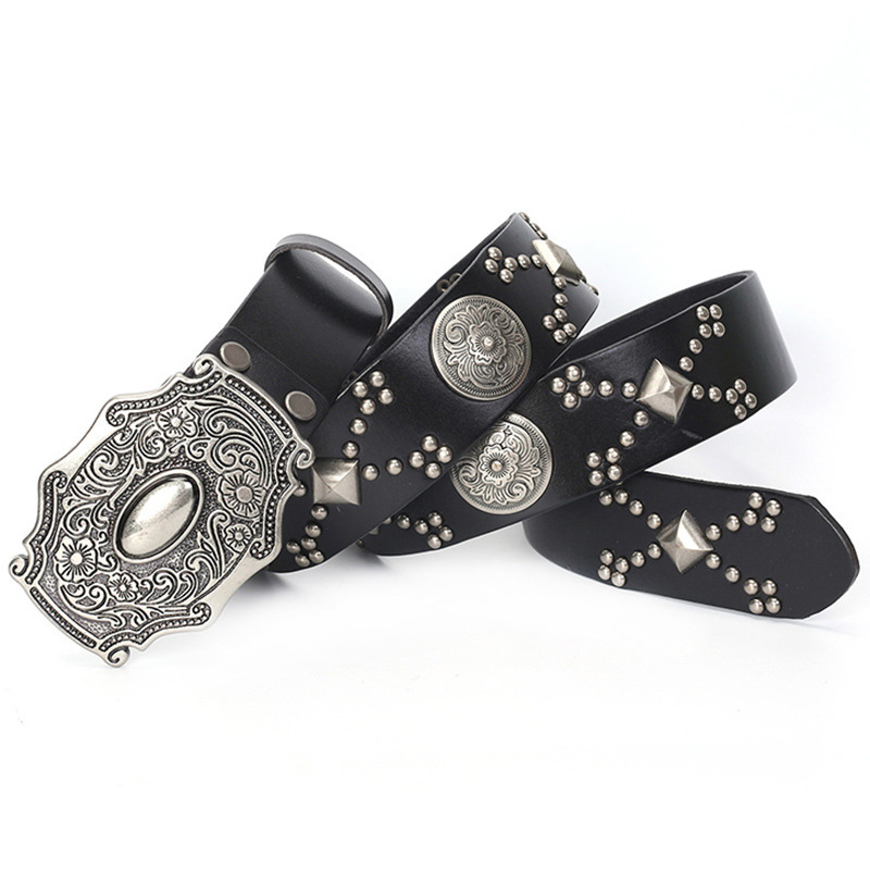 Fashionable Women's Black Rivets Leather Belt