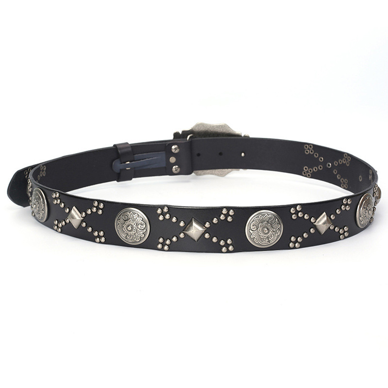 Fashionable Women's Black Rivets Leather Belt