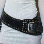 Women's American Retro Corns Black Wide Leather Belt