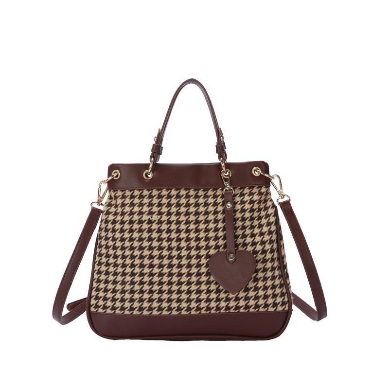 Fashionable Retro Houndstooth Heart Tote Bag