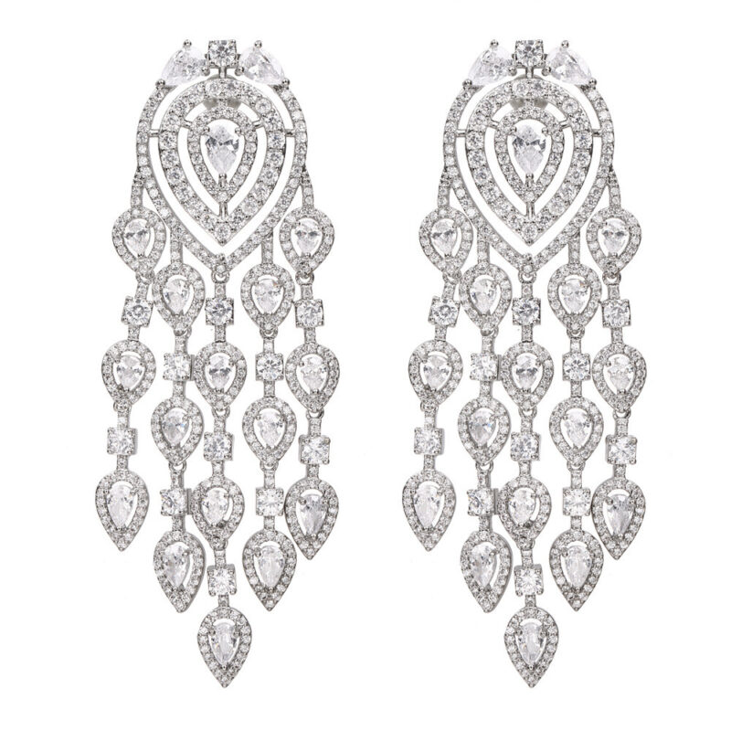 Fashion Long Full Diamond Inlaid Exaggerated Elegant Earrings