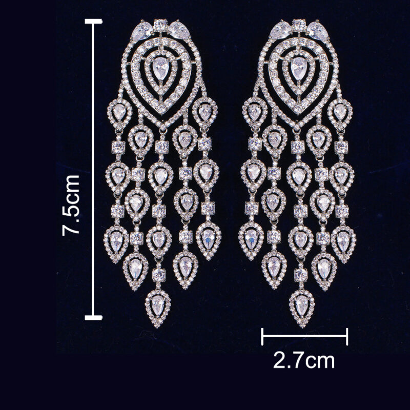 Fashion Long Full Diamond Inlaid Exaggerated Elegant Earrings