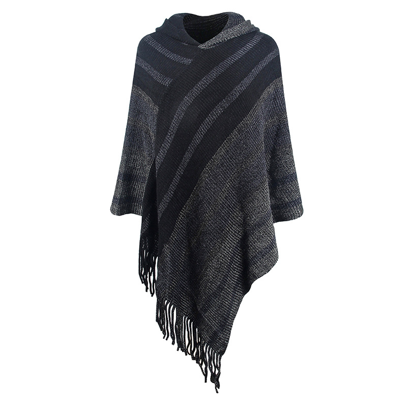 Knitted Tassel Shawl Cape For Women