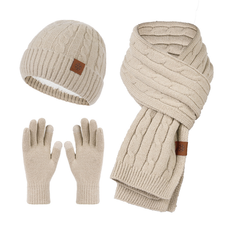 Knitting Hat Scarf And Gloves Three-piece Set