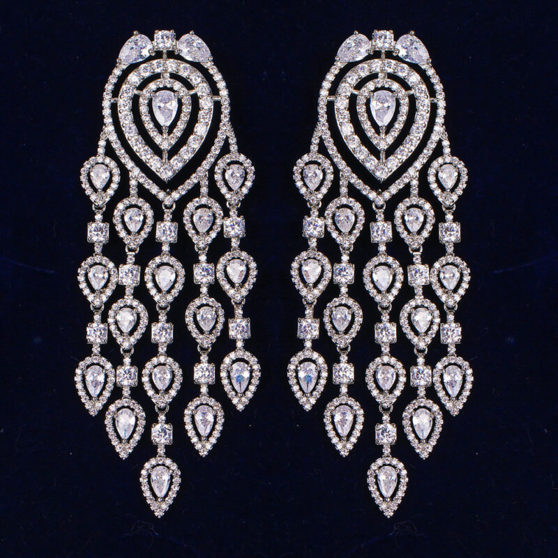 Fashion Long Full Diamond Inlaid Exaggerated Elegant Earrings