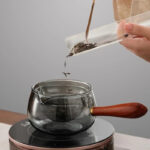 Semi-automatic Rotary Heat-resistant Glass Teapot With Infuser And Wooden Handle