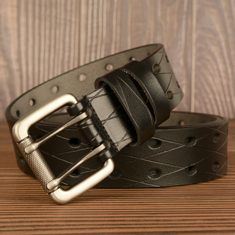 Men's Casual Leather Belt With Double Pin Buckle