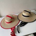 French Vintage Style Straw Hat With Wide Brim And Strap