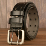 Men's Casual Leather Belt With Double Pin Buckle