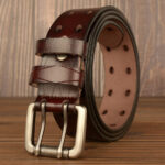 Men's Casual Leather Belt With Double Pin Buckle