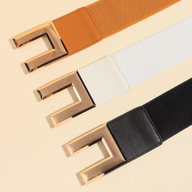 Women's Elastic Wide Belt With Square Buckle