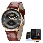 LIGE Thin Quartz Dual Calendar Waterproof Watch