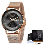 LIGE Thin Quartz Dual Calendar Waterproof Watch