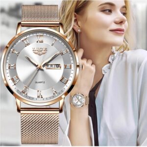 LIGE Thin Quartz Dual Calendar Waterproof Watch