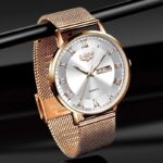 LIGE Thin Quartz Dual Calendar Waterproof Watch