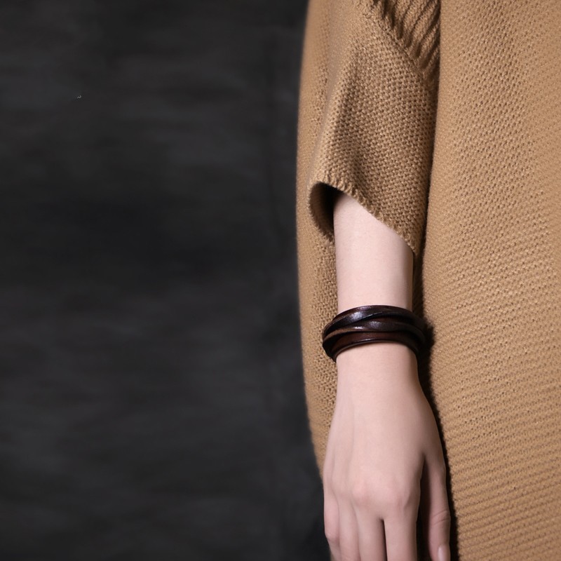 Leather Bracelet - Black Coffee Retro Style