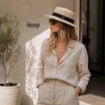 minimalist straw hat women wide brim summer outfit