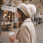 Beige Wollbaske für Damen im eleganten französischen Stil