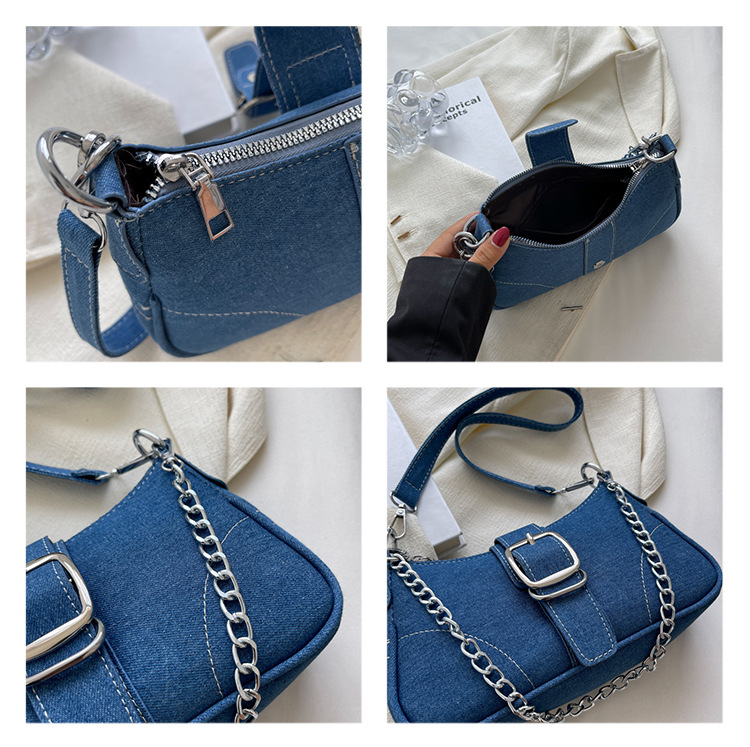 Jeans-Schultertasche für Damen in Blau mit Kettenriemen