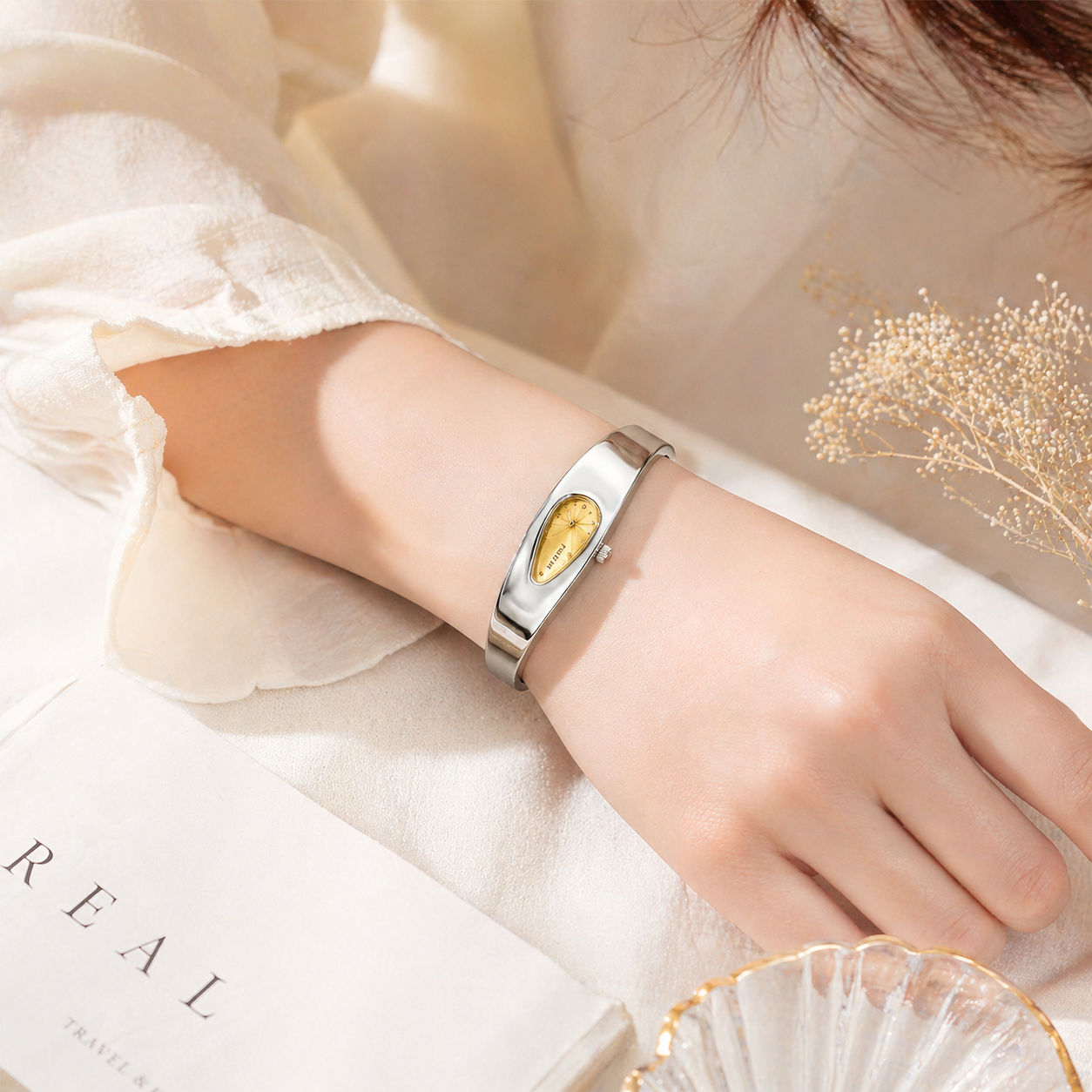 minimalist jewelry watch for women with yellow dial elegant design
