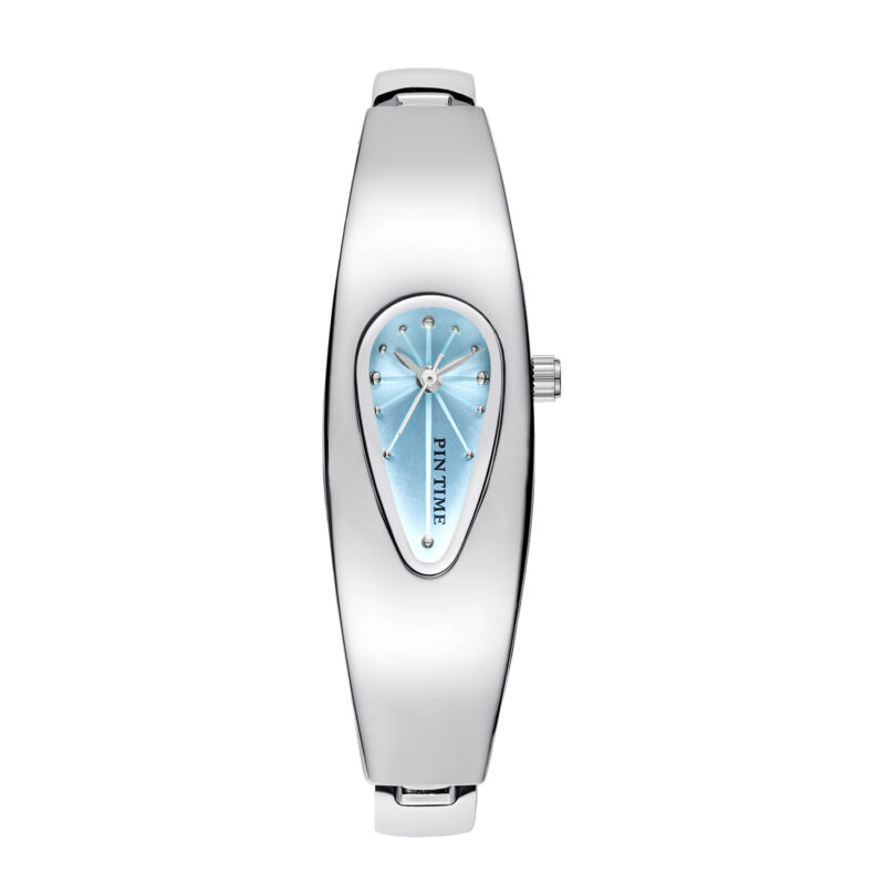minimalist womens jewelry watch with waterdrop shape silver blue