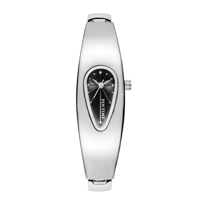minimalist womens jewelry watch with waterdrop shape silver black