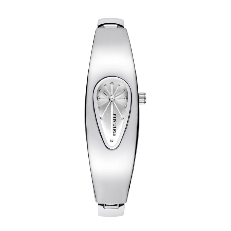 minimalist womens jewelry watch with waterdrop shape silver white