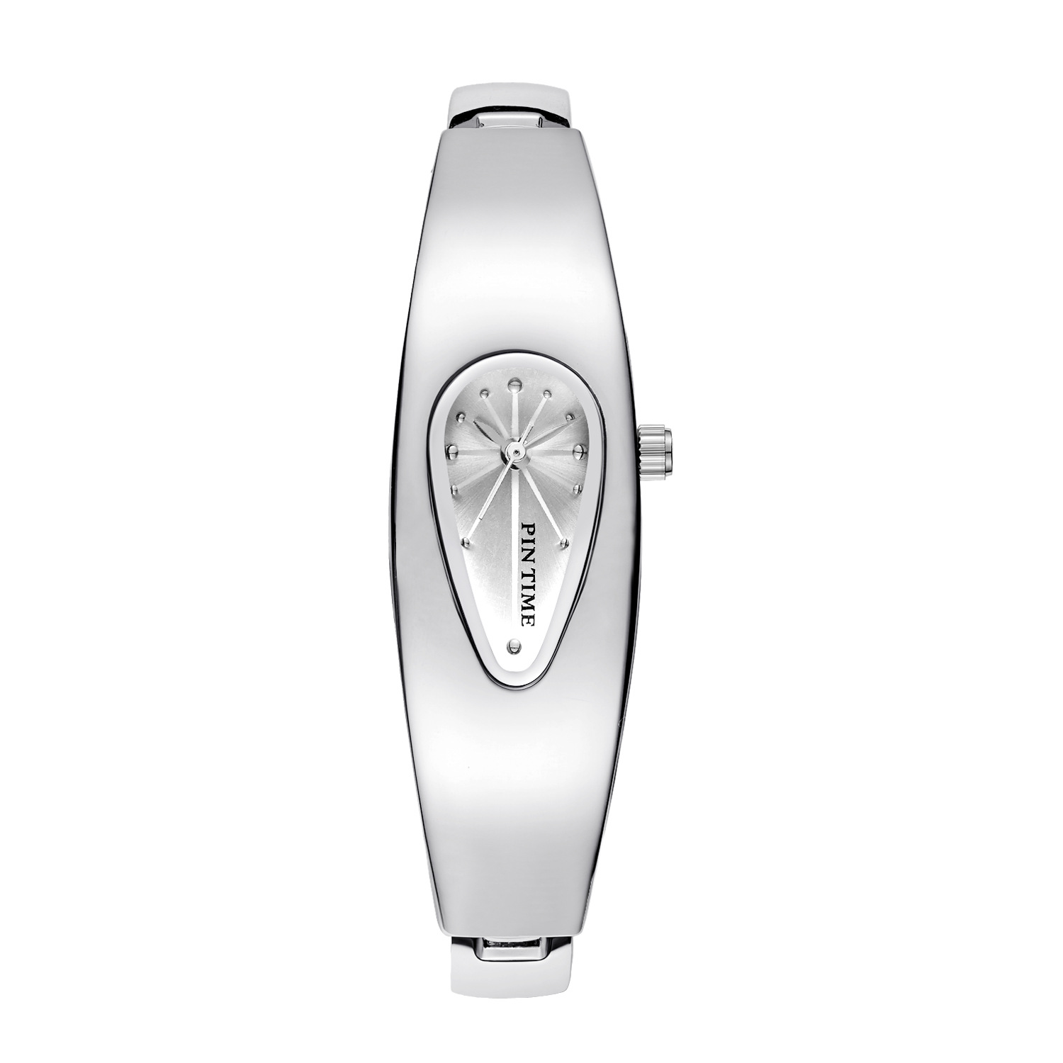 minimalist womens jewelry watch with waterdrop shape silver white