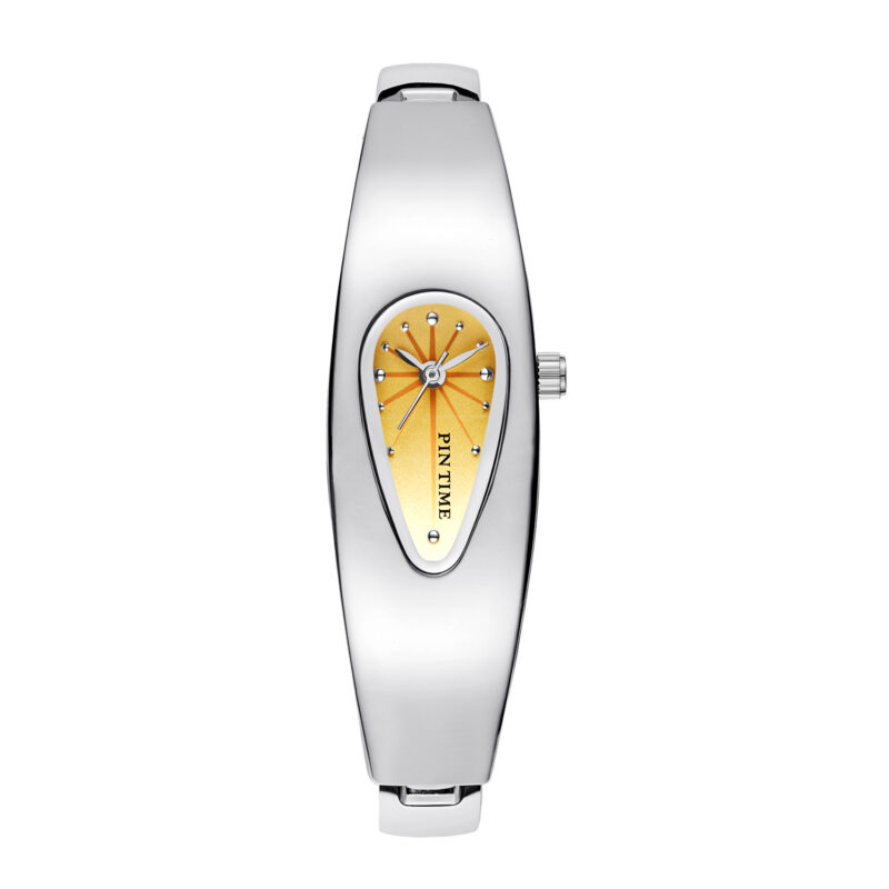 minimalist womens jewelry watch with waterdrop shape silver yellow