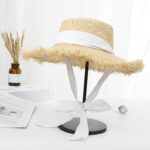 womens straw hat white ribbon wide brim summer