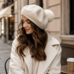 Women’s Beret with Pom Pom – Elegant Winter Hat Elegant women’s beige wool beret with pom pom – winter lifestyle outfit