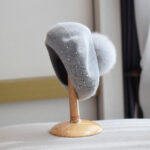 Women’s Beret with Pom Pom – Elegant Winter Hat Grey wool beret with pom pom for women