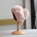 Women’s Beret with Pom Pom – Elegant Winter Hat Pink wool beret with pom pom for women