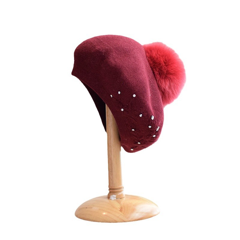 Women’s wool beret Wool beret with pom pom for women