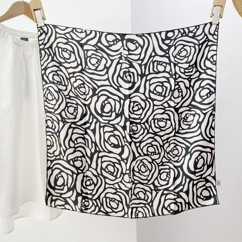 Black and white silk scarf for women