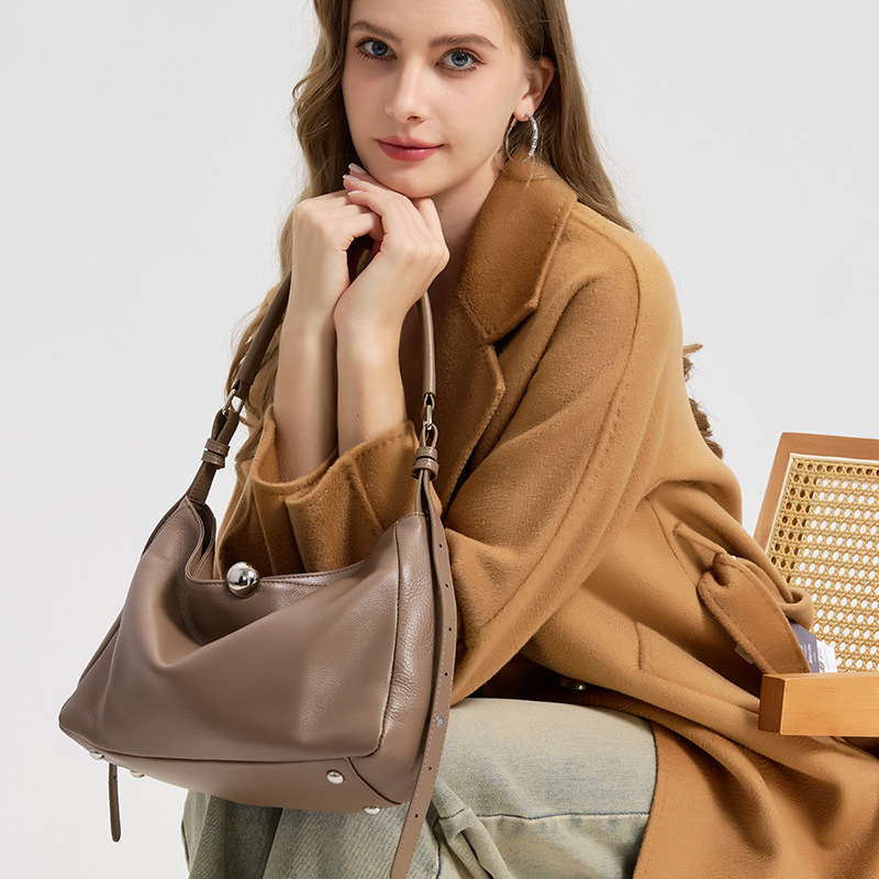 Khaki Minimalist Leather Shoulder Bag for Women women's leather shoulder bag khaki minimalist everyday style
