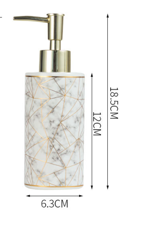 Marble soap dispenser dimensions 18.5 cm height 6.3 cm diameter 300 ml capacity