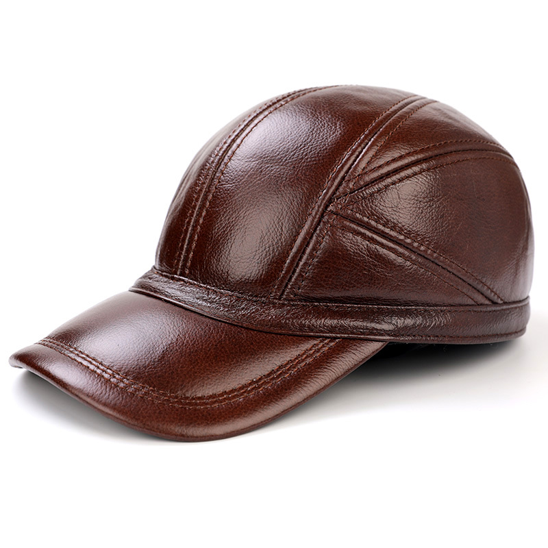Men’s Leather Cap - Brown Men’s brown leather baseball cap